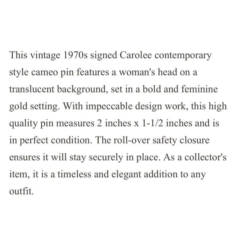 Vintage signed Carolee Cameo Pin Brooch Gold Tone Contemporary Style - Picture 7 of 7